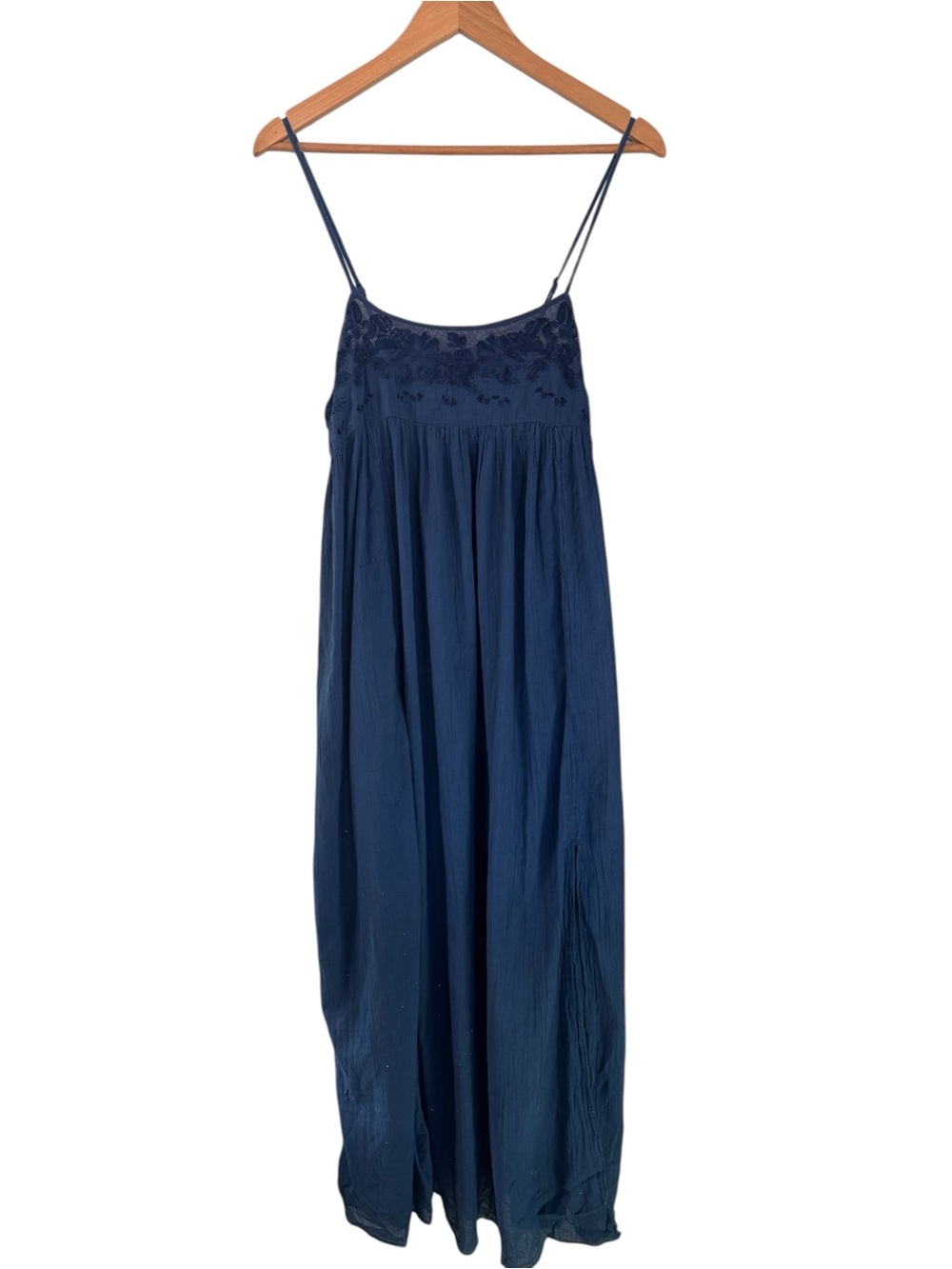 Intimately Free People Blue Embroidered Gauze Maxi Slip Dress Cover Up L